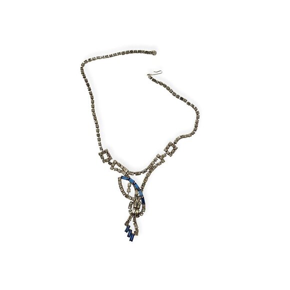 Mid-Century Vintage Rhinestone Necklace,  Blue Accents – Art Deco Revival Style - Picture 6 of 9